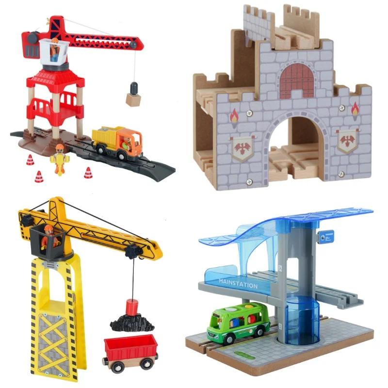 NEW Wooden Track Hanging Tower Train Track Accessories Magnetic Stroller Game Scene Decoration Track Toys
