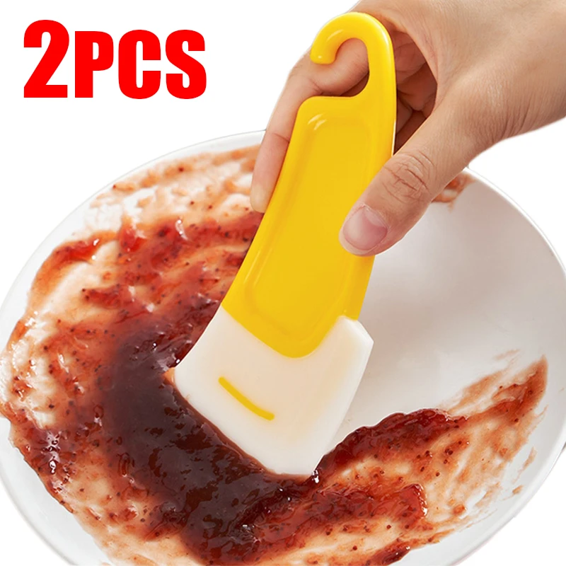 2Pcs Silicone Kitchen Scraper Cleaning Spatula for Food Residue Stains Pot Fry Pan Dish Oil Plate Clean Brush Baking Soft Blade