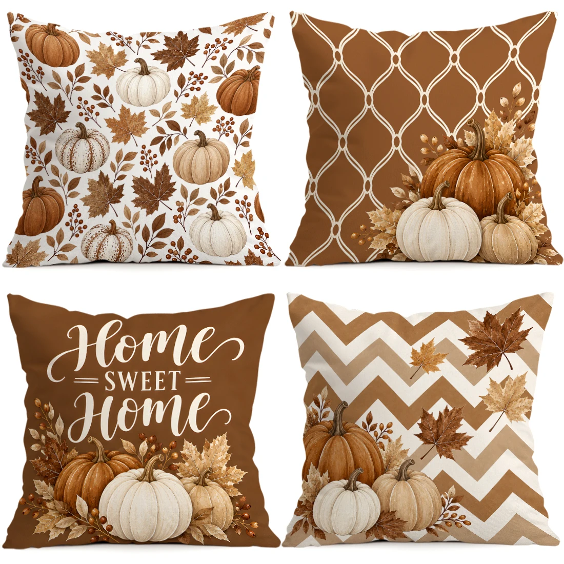 1/4pcs Brown-Toned Autumn Pumpkins Cushions Pillowcase Polyester Cushion Cover Throw Pillow Pillowcover Home Car Sofa Decor