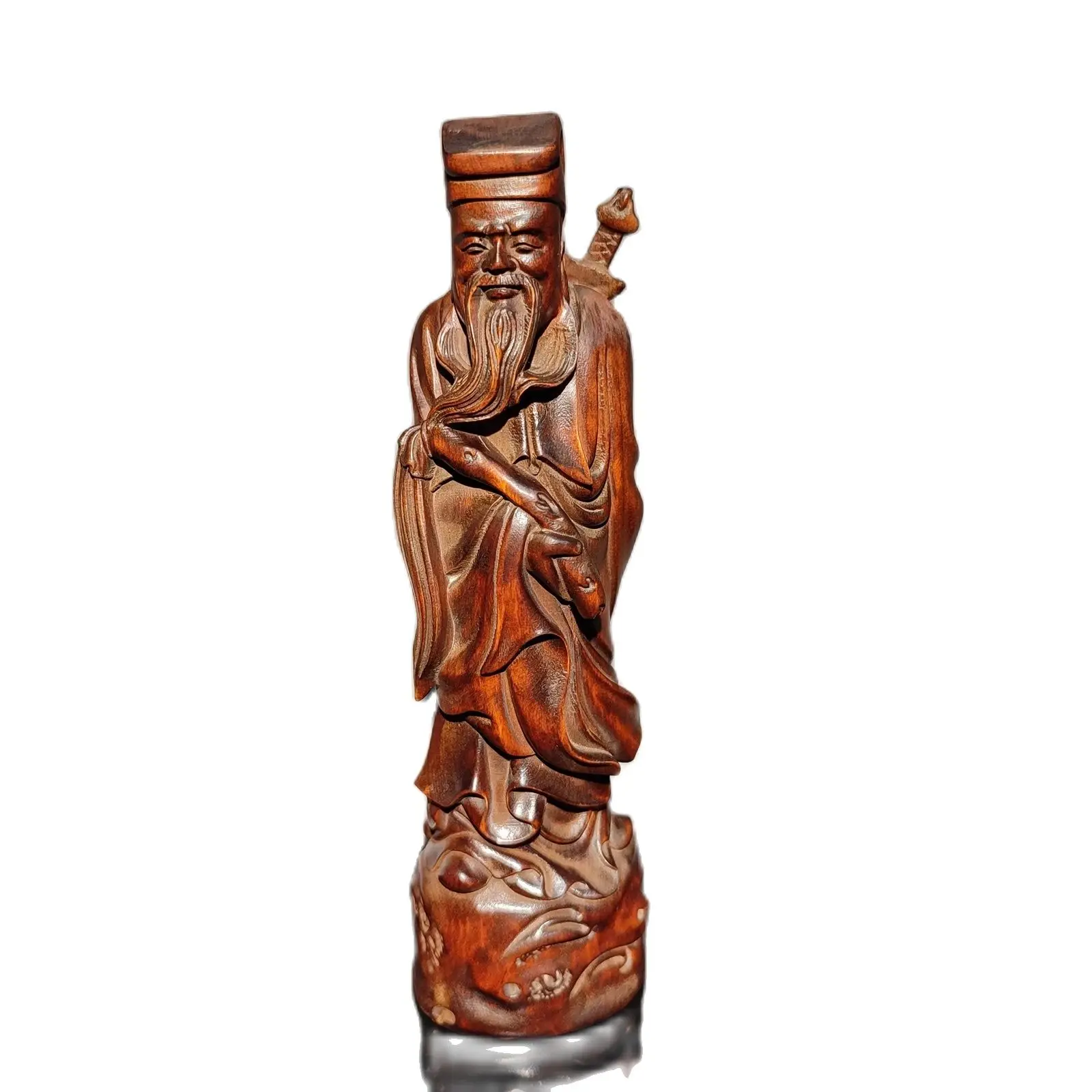 

Chinese Wooden Statue buddha decor carving sculpture room patron deity barber