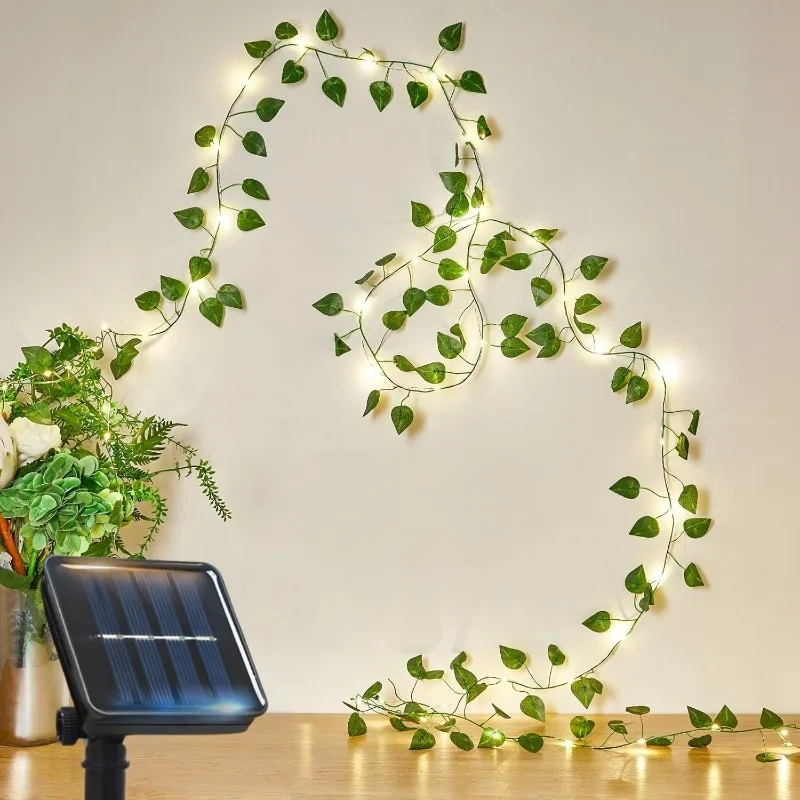 

Solar Powered LED Ivy Leaf Fake Plants String Lights 8 Modes Green Vine Fairy Lamp for Outdoor Balcony Garden Courtyard Decor