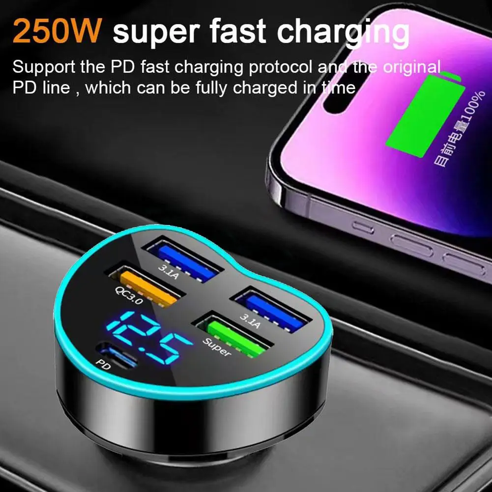 1 stücke auto ladegerät sicherheits schutz qc 3,0 orange led lades chnitt stelle bluetooth usb auto schnell ladegerät mit adapter l1s3