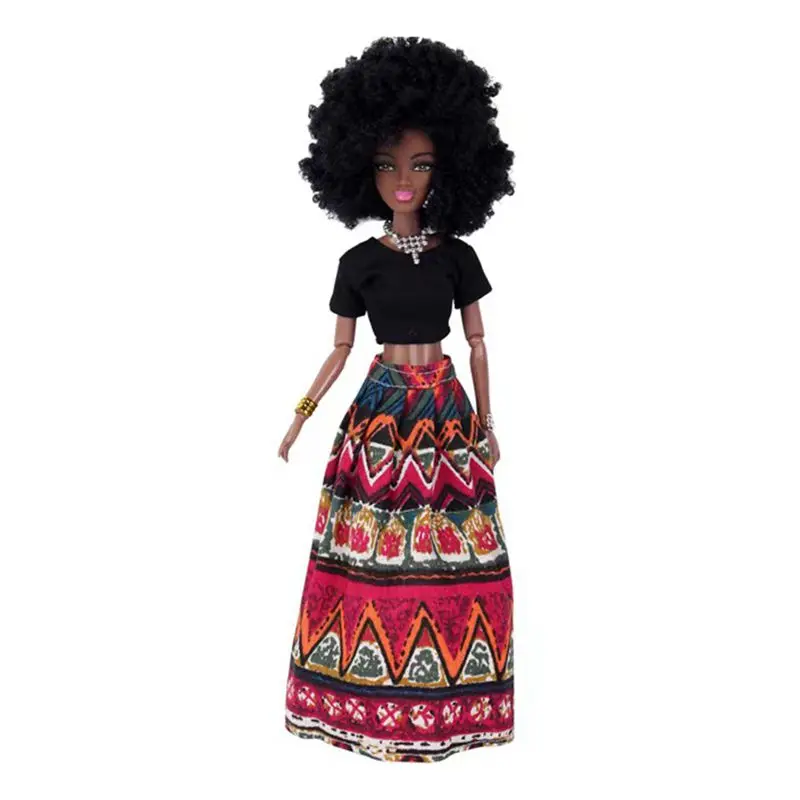 Muñeca negra femenina de 30cm, artículos Kawaii, figura de moda, pelo largo, juguetes para mujer, Barbie, juego para niños, regalo de cumpleaños