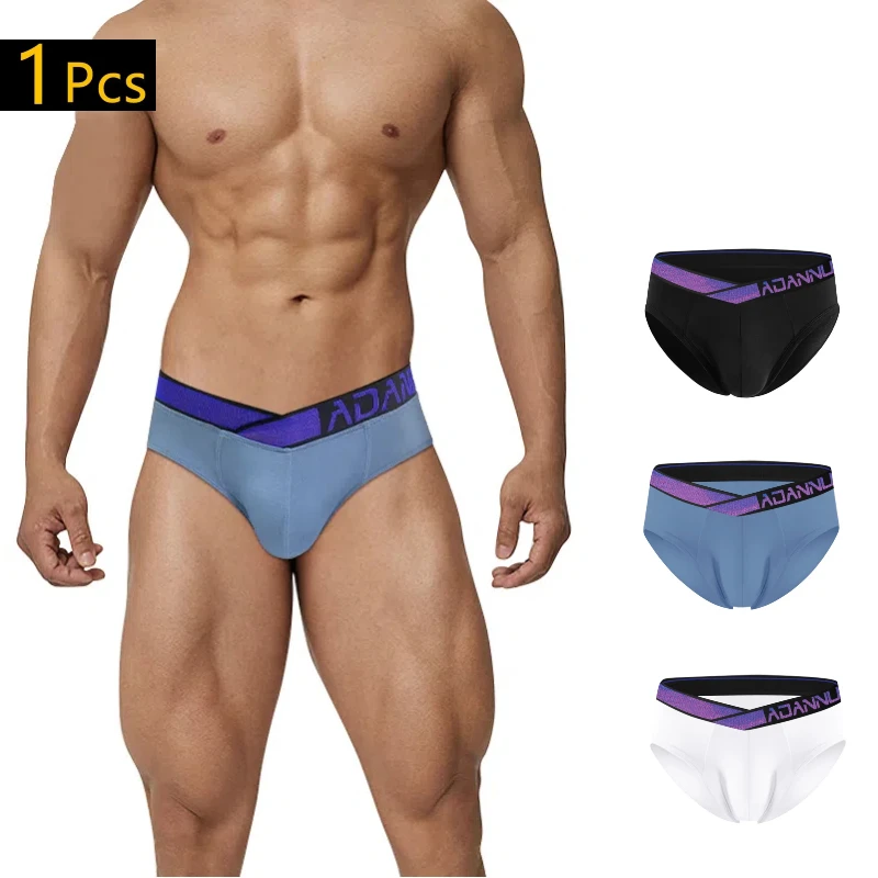 

ADANNU NEW Men Underwear Modal Fashion Bikini Briefs Breathable Lingerie Panties Male Large V-shaped waistband underpants AD7200
