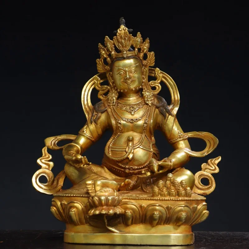 

12"Tibetan Temple Collection Old Bronze Cinnabar Gilded Yellow Jambhala Sitting Buddha Lotus Terrace Worship Hall Town house