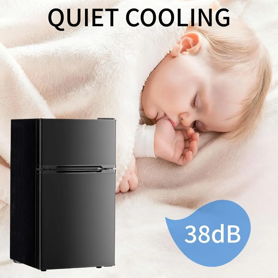 ثلاجة مدمجة 3.2 قدم مكعب ثلاجة صغيرة مع فريزر وإعدادات 7 درجات الحرارة للنوم أو الشقة تستخدم تصميم باب مزدوج