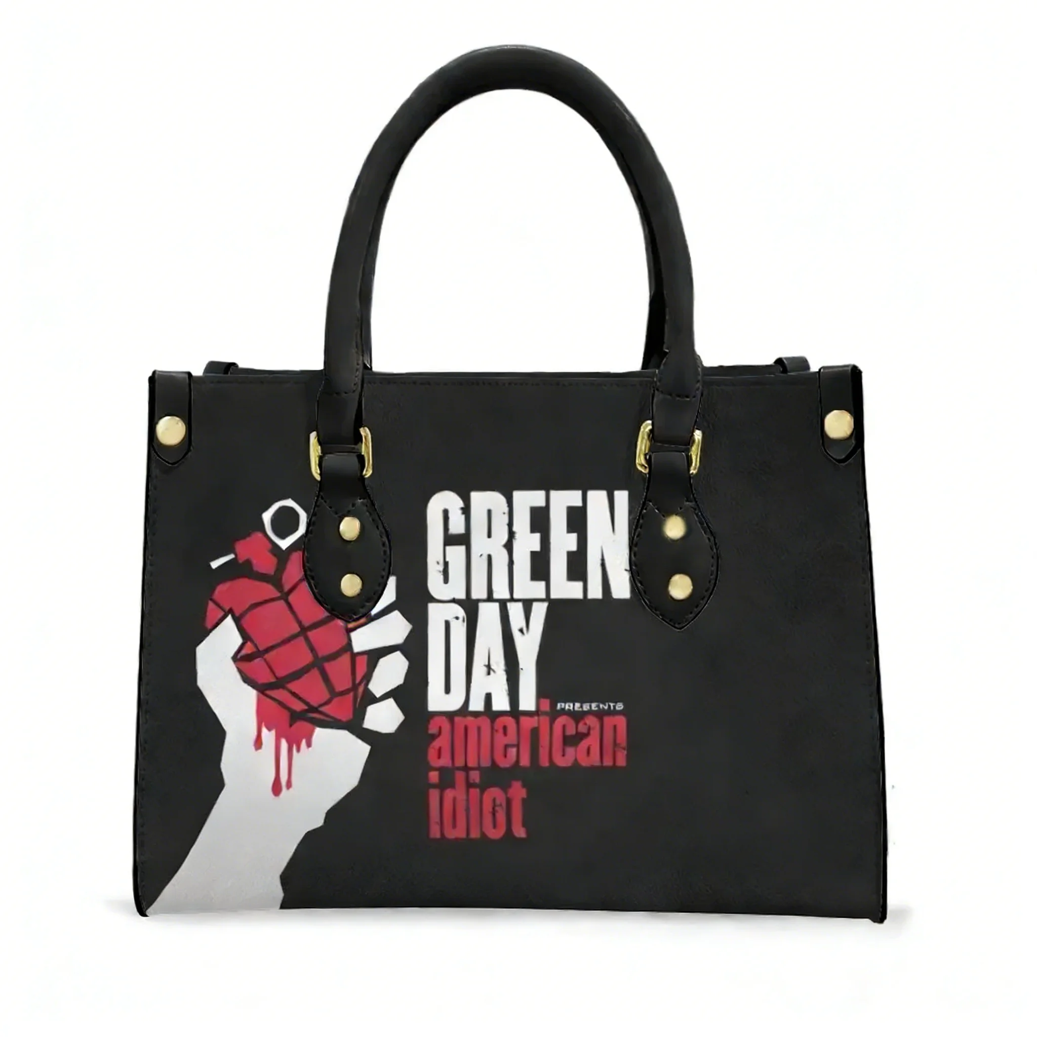 

Green Day Punk Rock Band Tote Bag Purse Womens Mens Personalized Text Image PU Leather Handbag Business Shopping Gift Bags