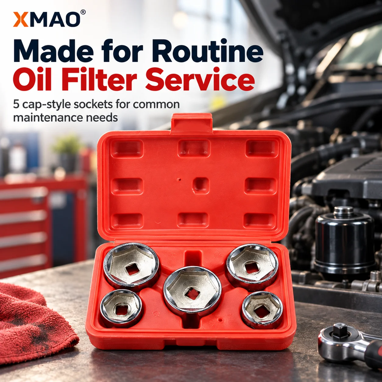 5Pcs 24-38mm Oil Filter Socket Set Stainless Steel Cap Wrench Removal Tool for Auto Car Repair Maintenance Workshop Uses