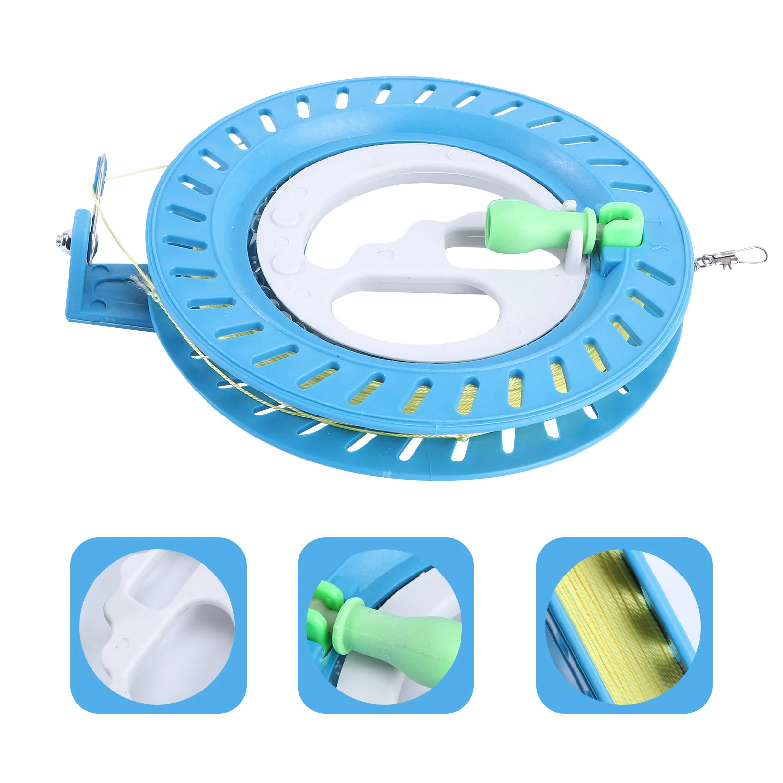 2 pezzi Kite Line ruota a mano in plastica ABS 15 cm bobina blu 150 m stringa con serratura strumento volante impugnatura ergonomica resistente ai graffi impatto