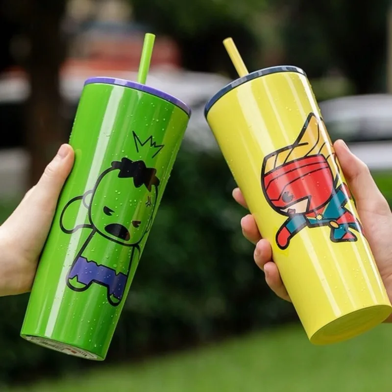 جديد أنيمي مارفل المنتقمون الكرتون كابتن أمريكا ثور الترمس طالب كوب ماء للشرب القش الصيف كوب الثلج هدية بالجملة #2