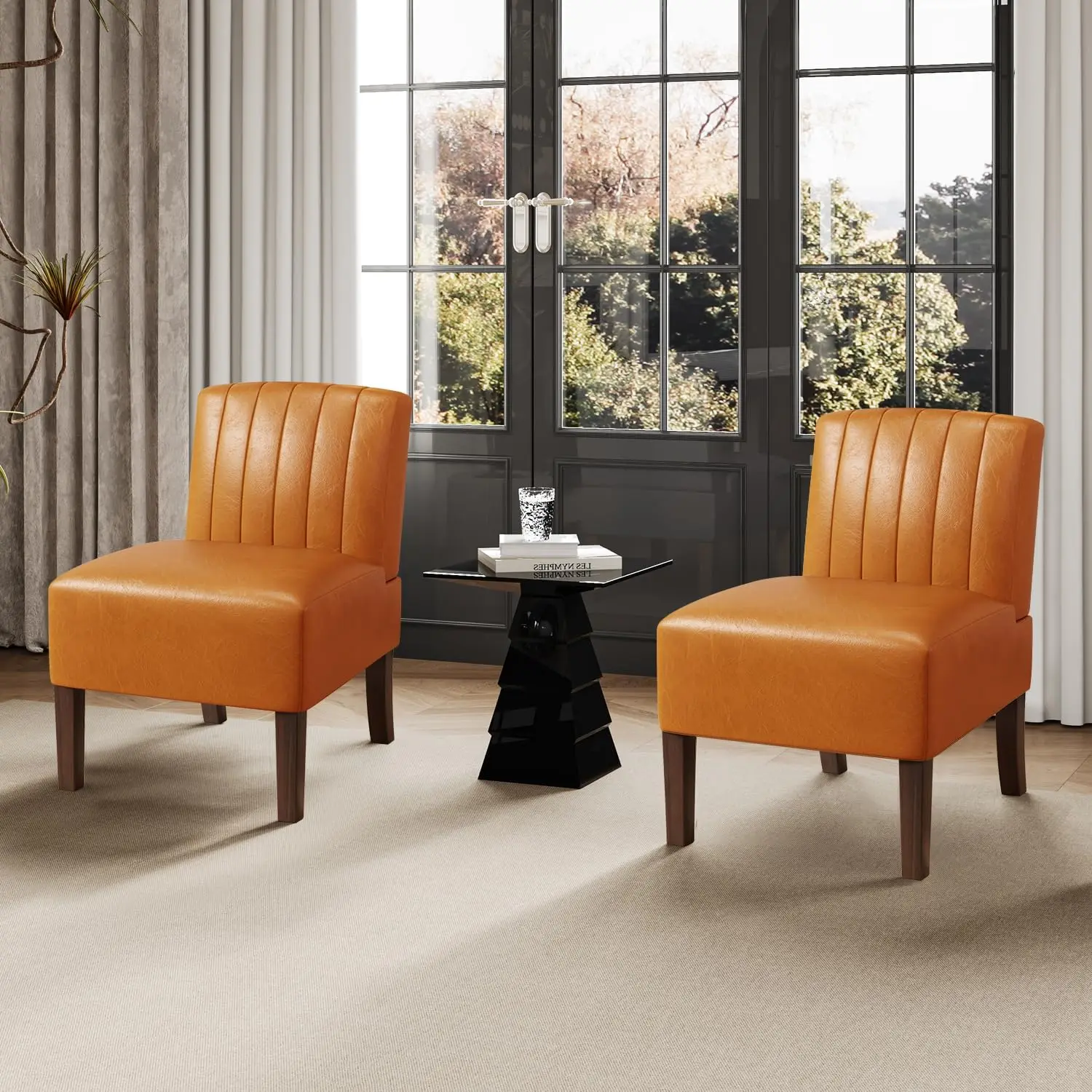 

Arml Accent Chairs Set Of 2 Upholstered Dining Chairs Living Room Chairs With Solid Wood Legs Bedroom Chair Leather Reading