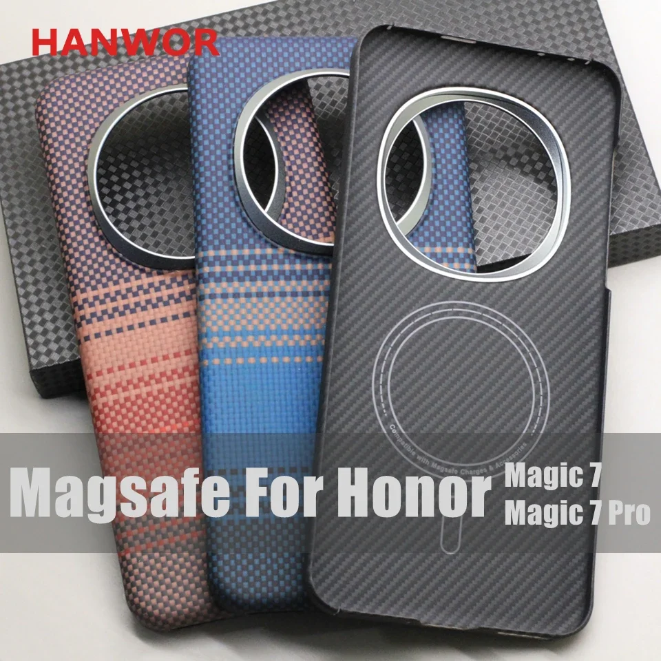 

HANWOR Магнитный защитный чехол из углеродного волокна для Honor Magic 7 Pro 7 Magsafe Charging Cover 600D Магнитный чехол из арамидного волокна