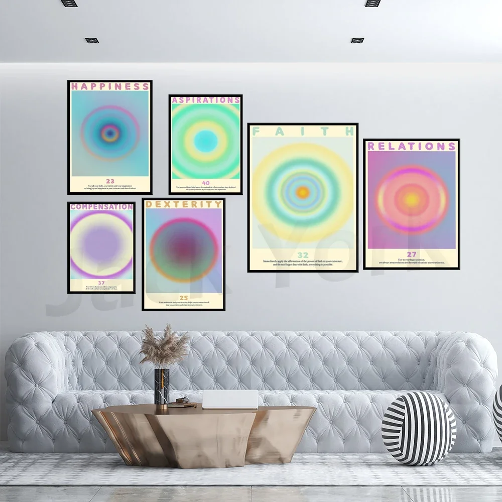 ملصق هالة، رقم الملاك، فن جداري ملون متدرج، ديكور حائط روحي، تأكيد إيجابي، ديكور منزلي تجريدي #3