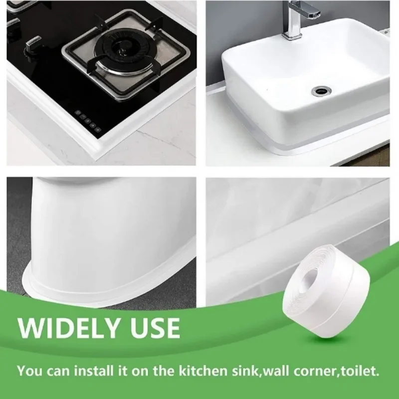 Waterproof Bathroom Caulk Strip, Self Adhesive PVC Sealing Tape Mold Proof Edge Trim for Toilet Base Sink Bathtub and Wall Gap