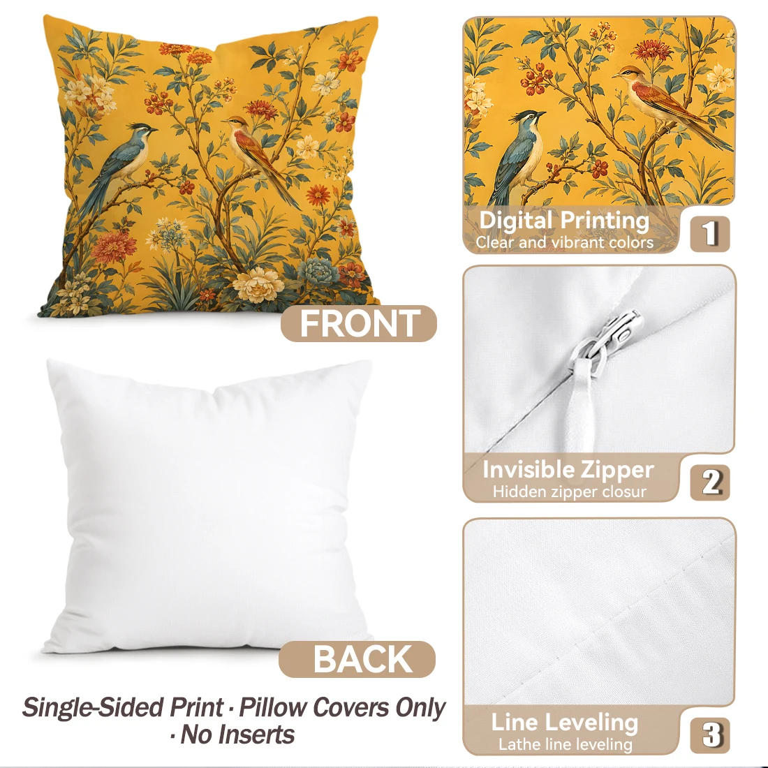 Sarı Arka Plan Retro Çiçek Kuş - Throw Pillow incelemesi ve fiyatı