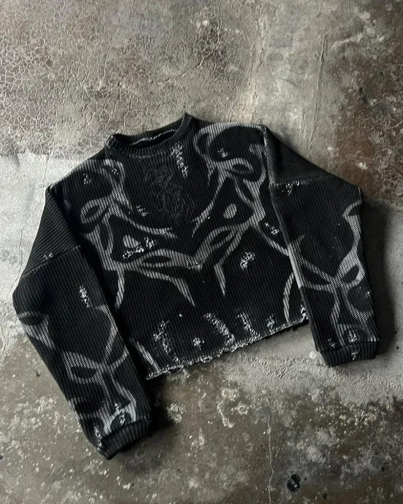 Retro Harajuku-sweatshirt met lange mouwen voor mannen en vrouwen Y2K gestreepte veelzijdige tops punk goth high street slanke trui