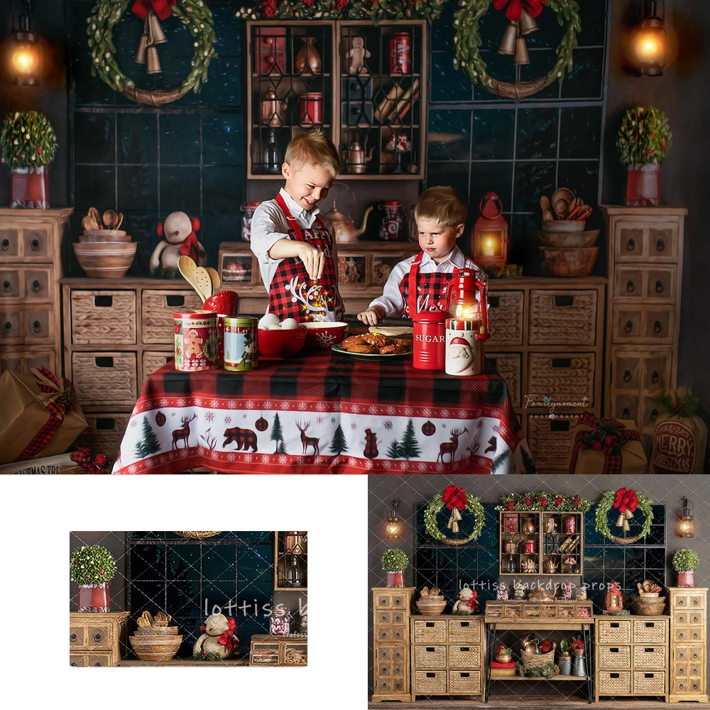 Рождественские Волшебные кухонные фоны для фотосъемки детей и взрослых, фотосессия, Рождественский венок, буфет