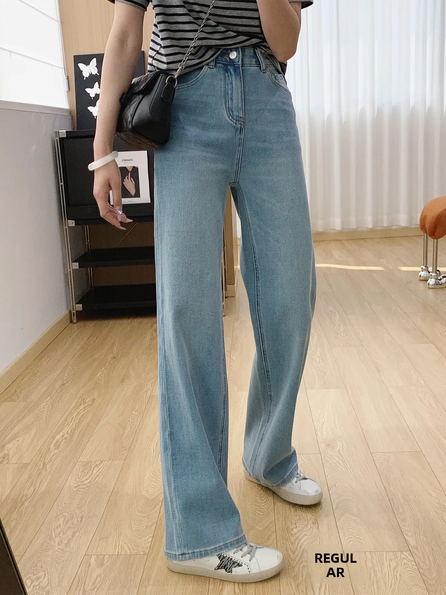 

High Waist Straight Leg Jeans Women Loose Wide Leg Pants Spring Elastic Soft Cotton High Elastici Slimming Effect