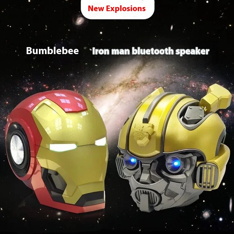 Bluetooth Speaker Iron Man Helmet New Bluetooth Speaker Creative Gift Novelty Radio Card Insertion Phone Speaker Birthday Gifts