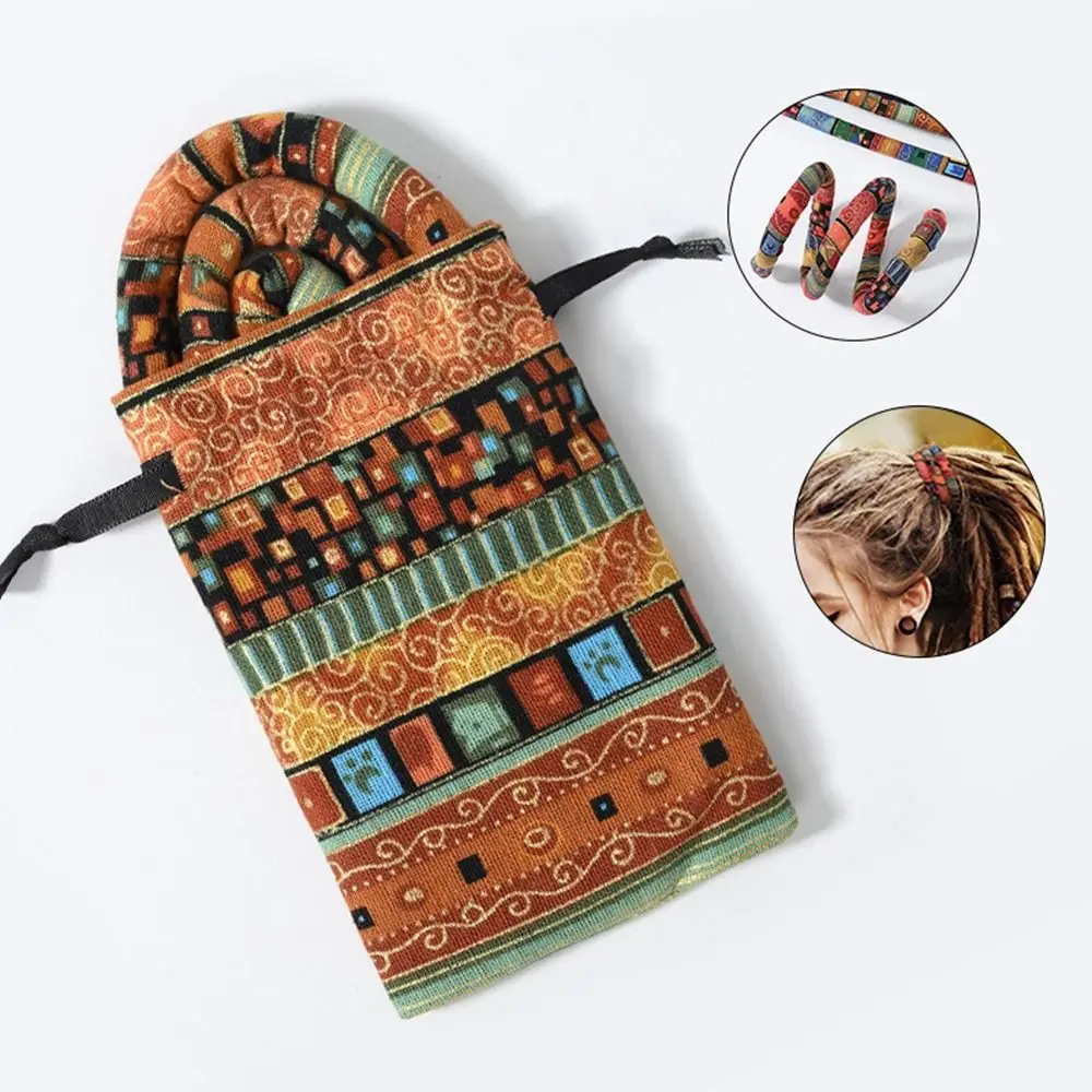 

Cloth Printing Long Ponytail Holders Women Hair Band Bendable Dreadlocks Spiral Lock Hair Ties Ethnic Style Hair Rope