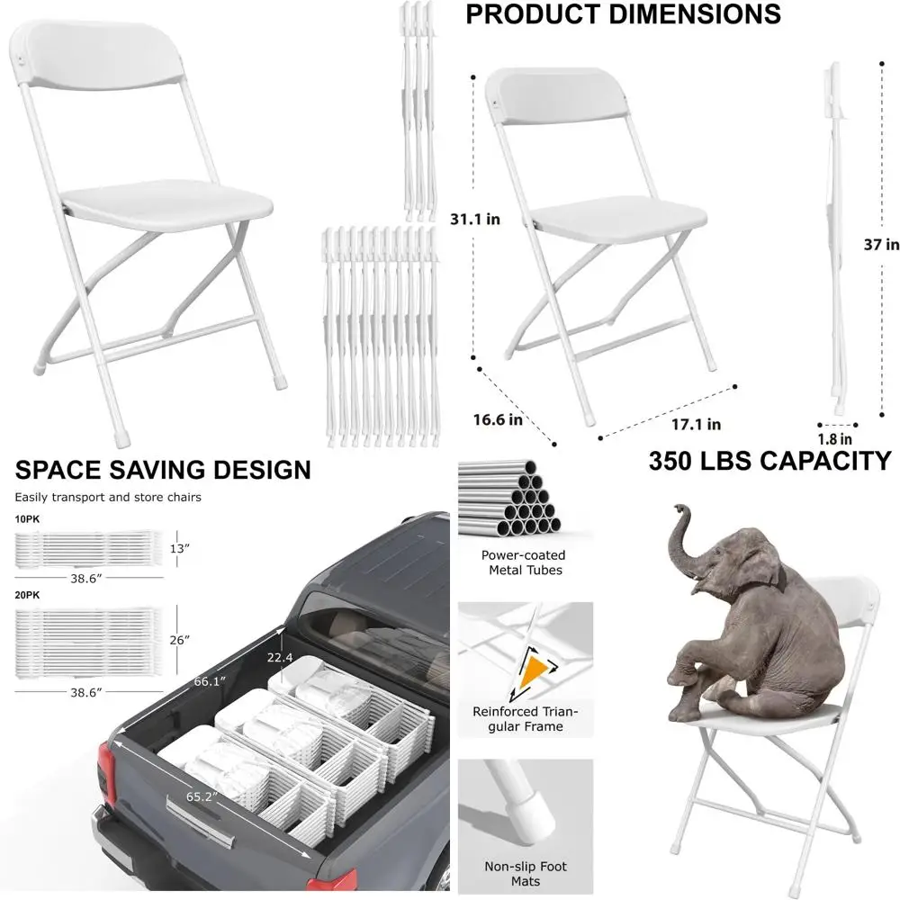 طقم كراسي بلاستيكية بيضاء قابلة للطي مكون من 14 قطعة، إطار فولاذي متين، سعة 350 رطل، مناسبة للمناسبات الداخلية والخارجية، وحفلات الزفاف، أ