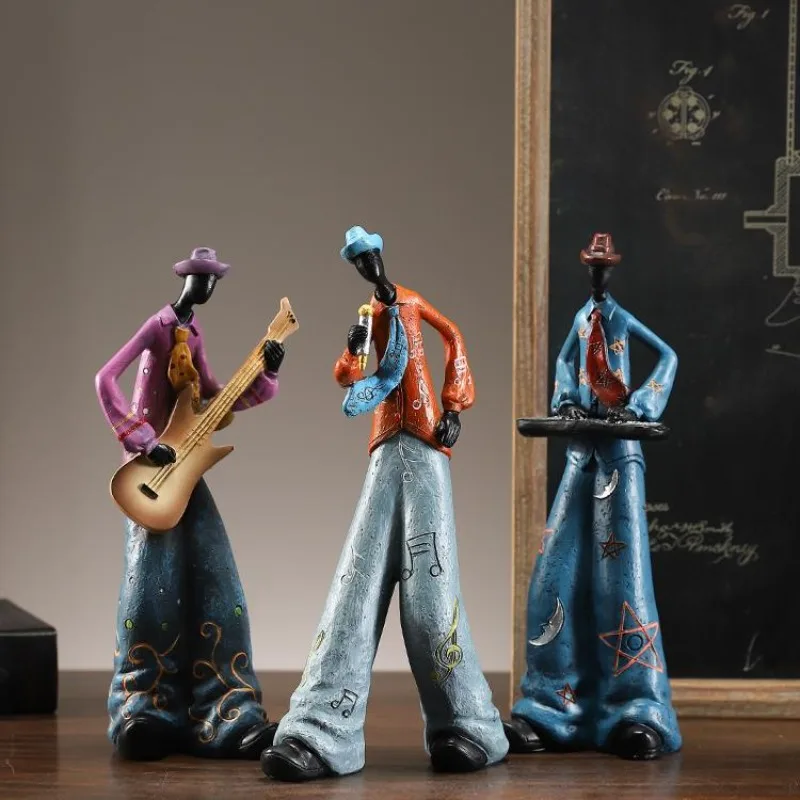Vintage Band Character Figurine Saxophone Electronic Keyboard Craft Ornament for Home Bookshelf Wine Cabinet Decor