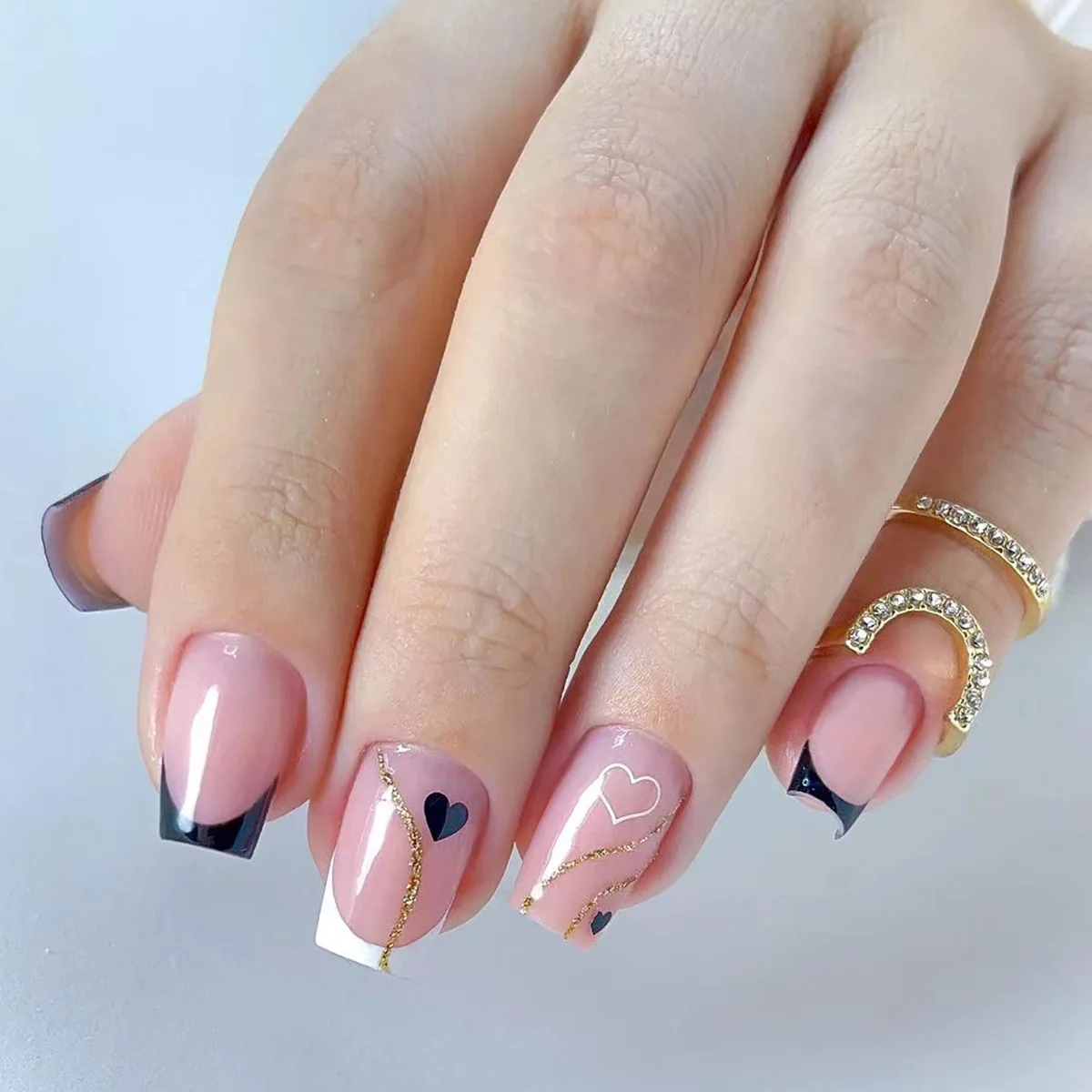 

Love Short French Style Glitter Nail Art Patches in Pink for Curved Natural Nails