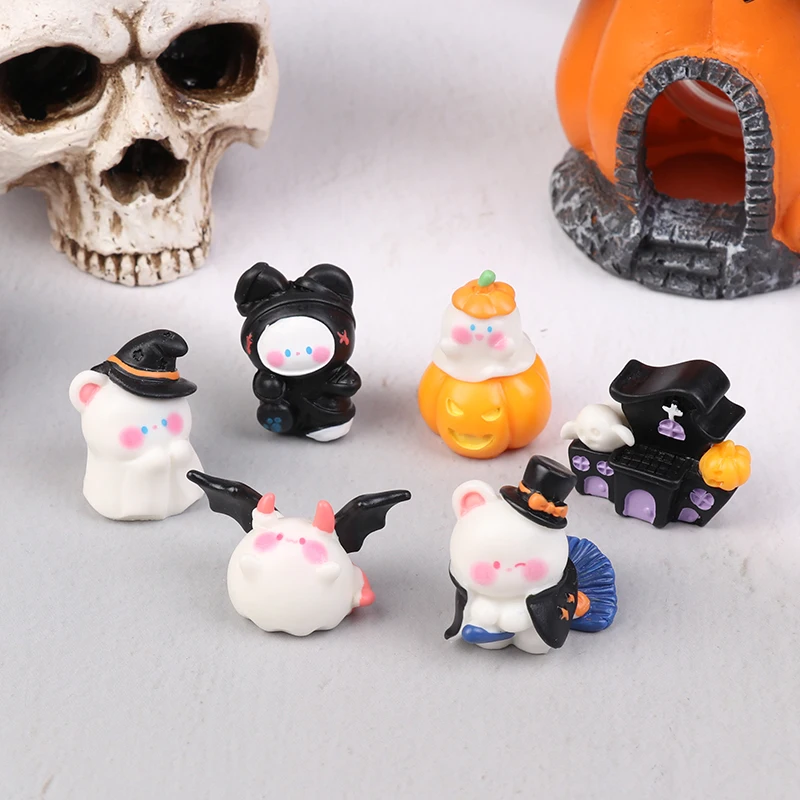 New 6Pc Cute Halloween Micro Landscape Miniature Figurines Resin Crafts DIY Mini Fairy Garden Desktop Ornaments