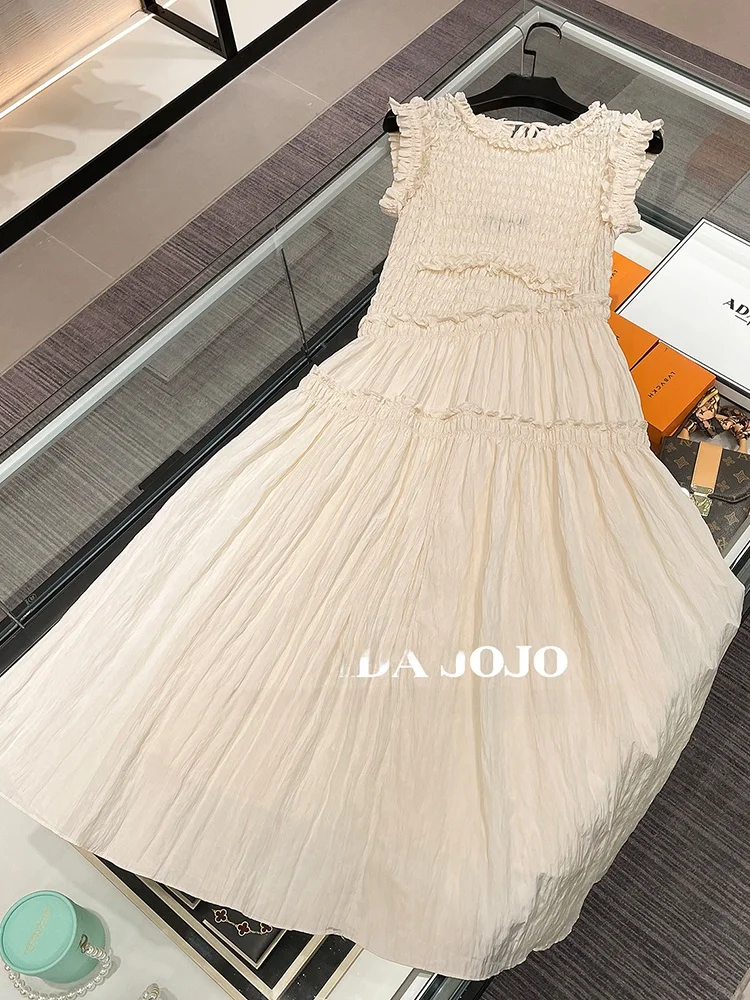 เสื้อกั๊กผู้หญิงสไตล์ยุโรประดับไฮเอนด์ Dr Uneven Hem Svel กระโปรงยาวทรงเอไลน์ฤดูร้อนเดินทางดีไซน์เรียบง่าย