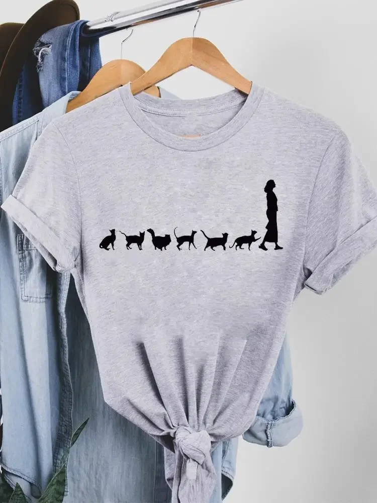 Casual T Shirt Pet Cat Lovely Clothes Women Female Summer Clothing Print Graphic 90s Sweet Style Tee Fashion Short Sleeve