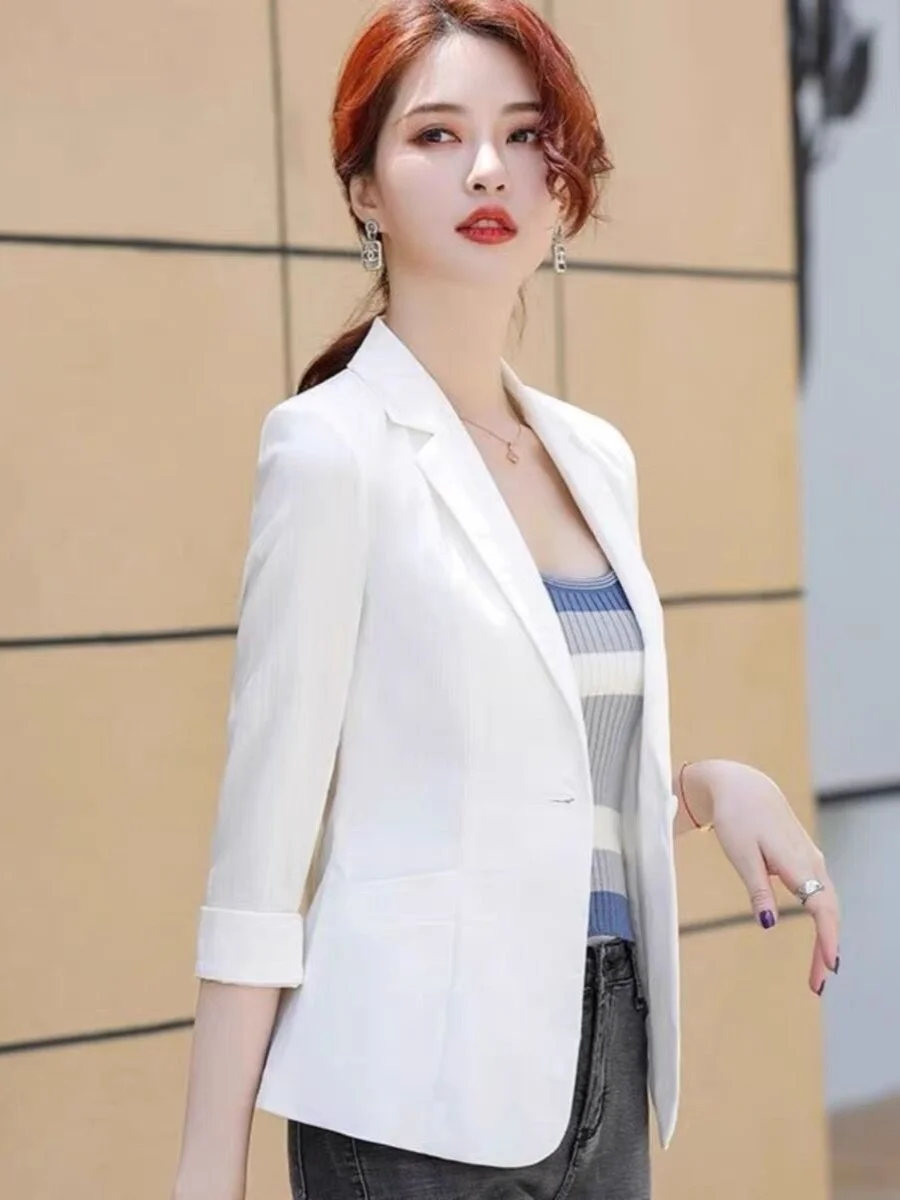 بدلة وايت مي بوسين Jaet للسيدات لربيع وخريف رفيعة Sle Seven Sve ملابس عمل احترافية مقاس كبير