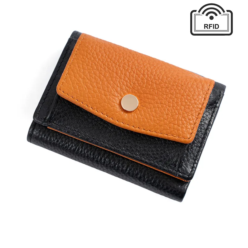 Alirattan 2025 New Real Leather Women's Wallet Short Bags for Women RFID Soft Leather Coin Purse Wallet