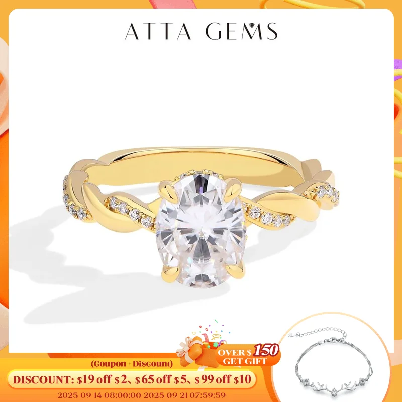 

ATTAGEMS New 2CT Oval Cut Moissanite Ring S925 Silver 18K Gold Plated Cross Solitaire Rings for Women Engagement Wedding Jewelry