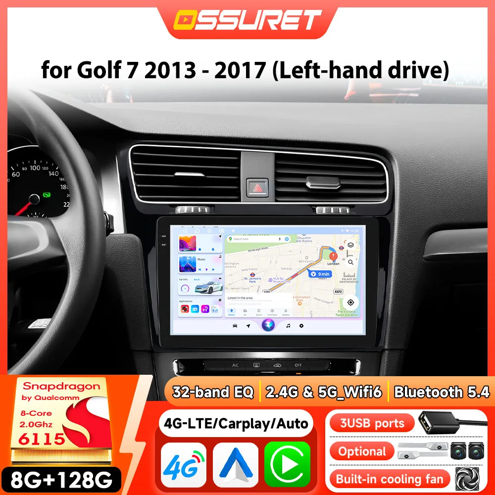 Image of Android Auto Multimedia für Volkswagen Golf 7 2013–2017 Autoradio Stereo 4G Wireless Carplay WIFI GPS 8core von Snapdragon 6115