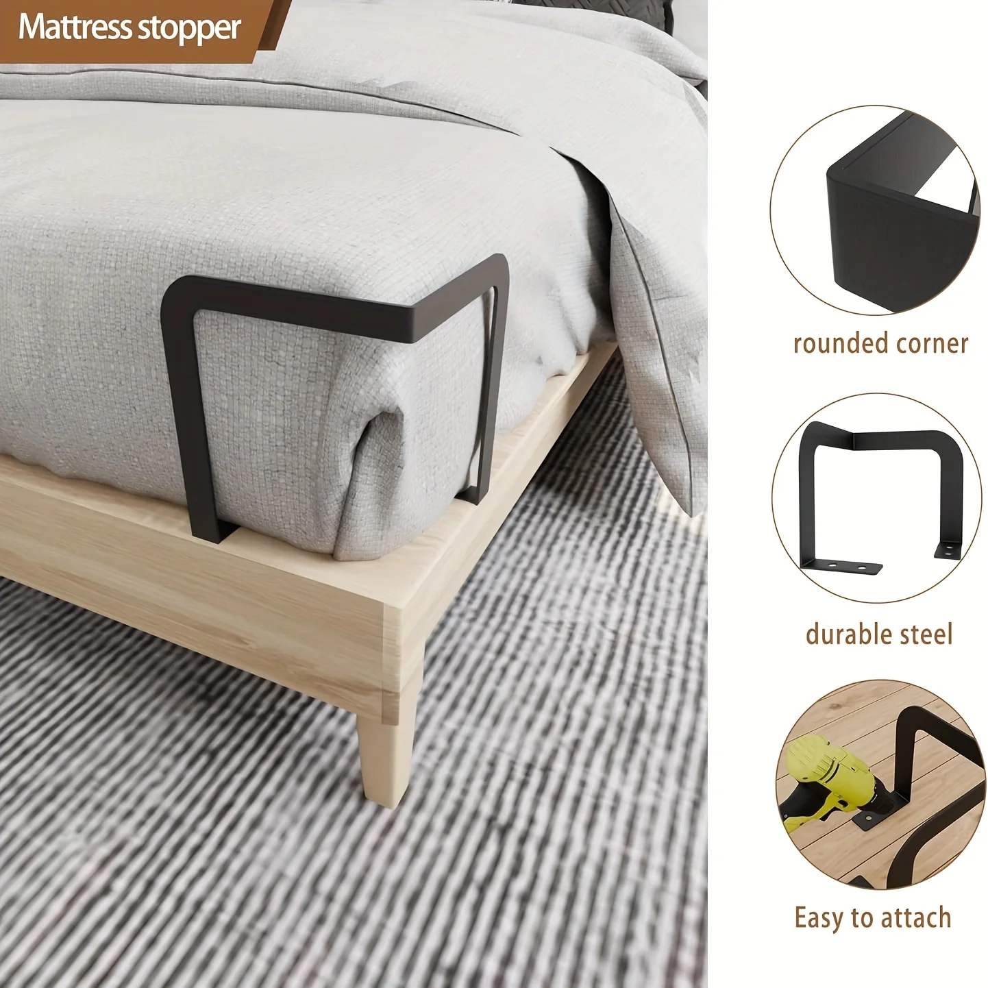2pcs Metal Mattress Stabilizer, Mattress Anti Slip Fixing Rod Bracket Kit, Anti-Shift Mattress Stopper for Bed Frame