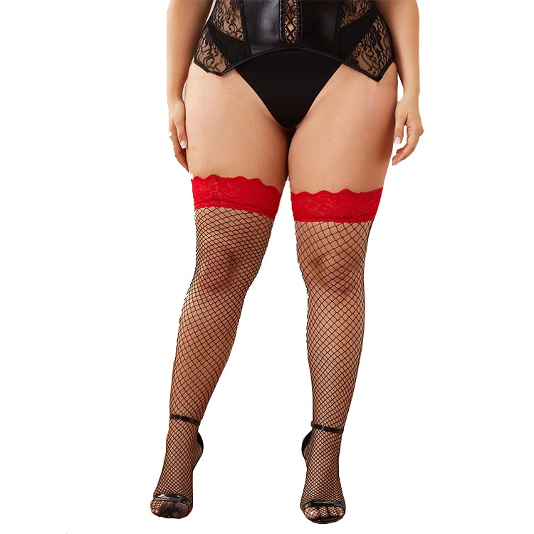 

Plus Size Stockings Red Lace Stockings Fishnet Elastic Over Knee Stockings Sexy Women's Lingerie Contrast Color Stockings medias