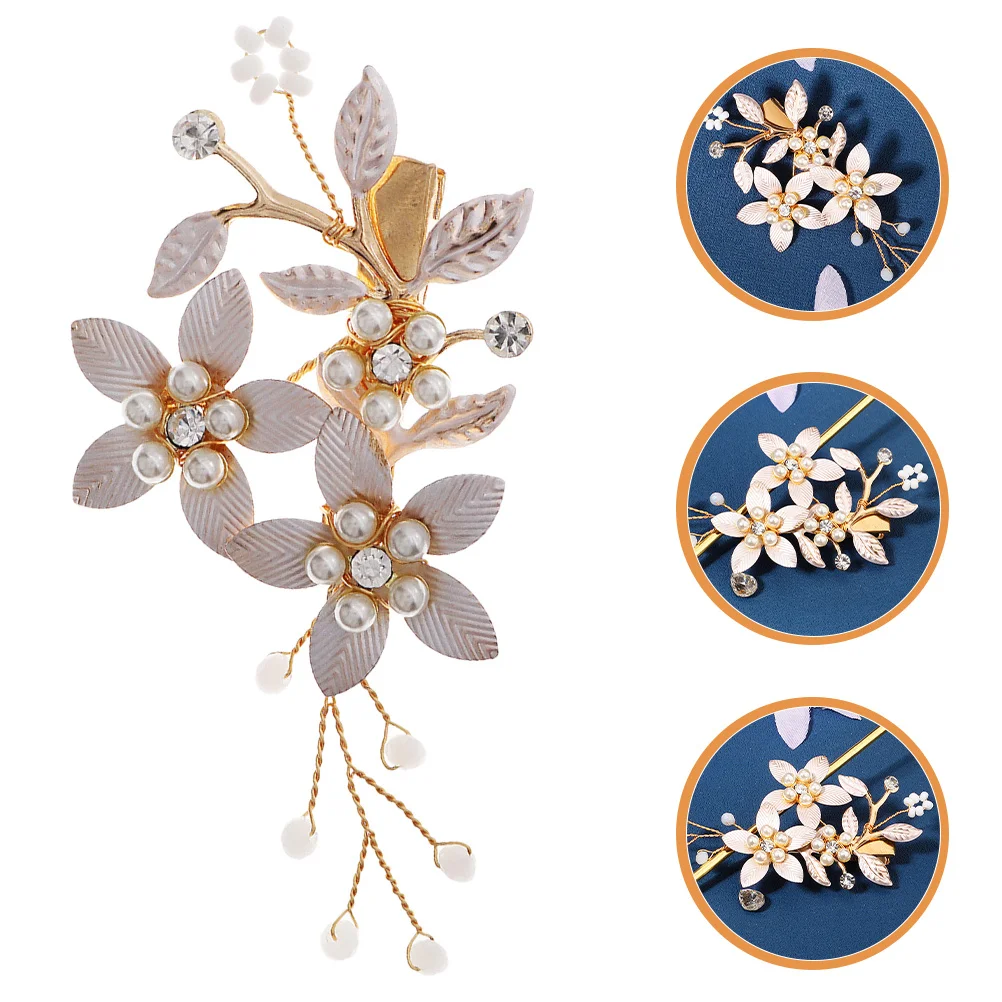 مشبك زفاف أنيق من حجر الراين واللؤلؤ إكسسوار للشعر مجوهرات شعر الزفاف خوذة على شكل زهرة من سبائك الزنك لحفلات العروس #5