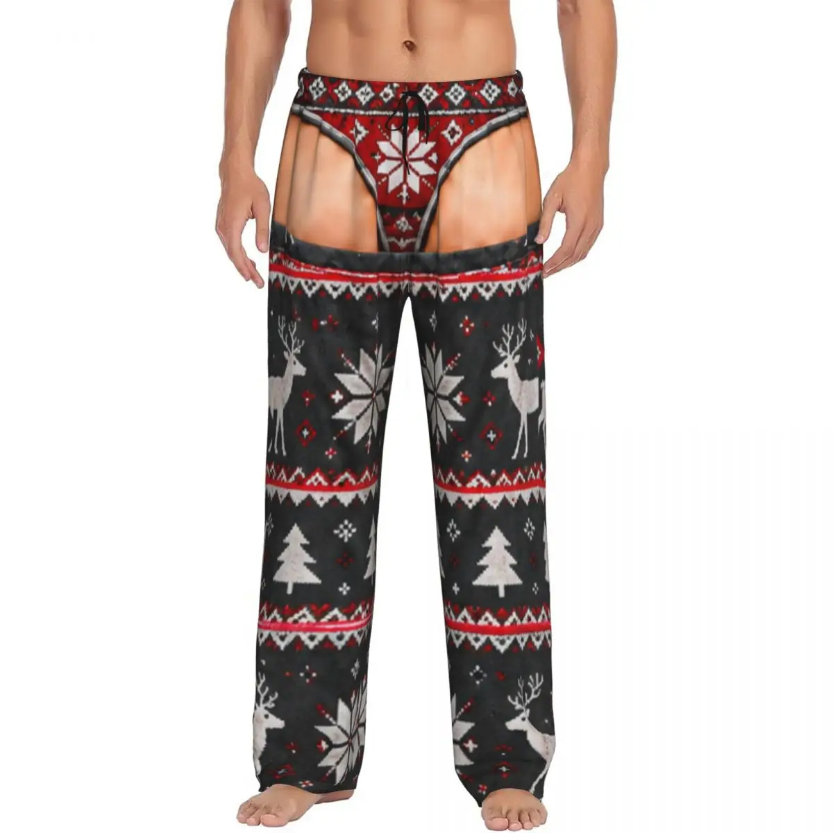 Mens Merry Christmas Santa Claus Snowman Wide Leg Palazzo Lounge Pajama Pants Loose Comfy Sleep Bottoms