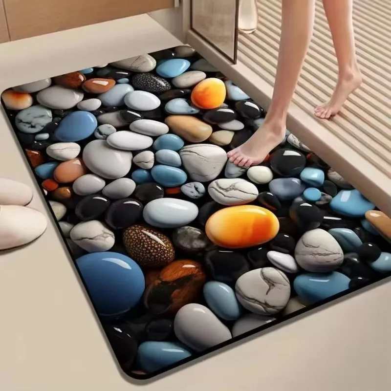 VIKAMA Realistic Pebble-Look Bathroom Mat for Bathrooms and Shower Enclosures—Comfortable, Warm, and Non-Slip Home Decor