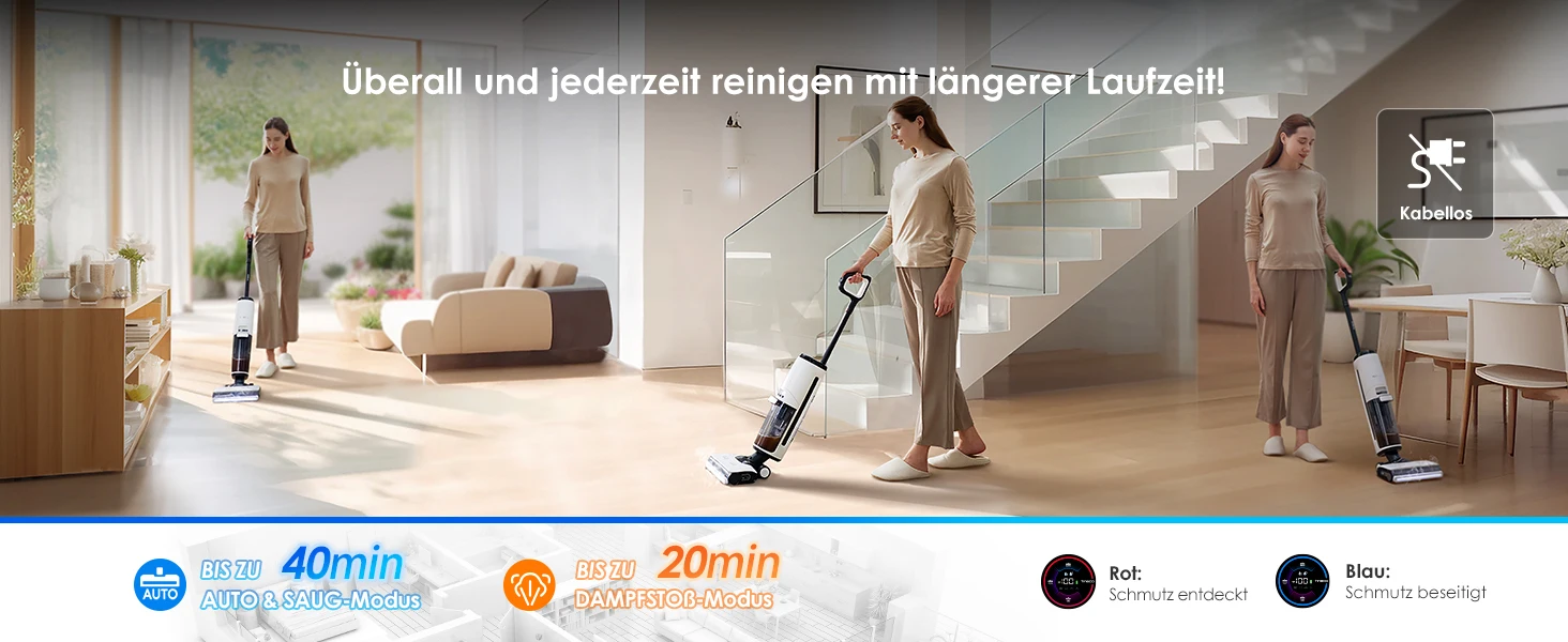 Tineco Floor One S7 Steam Kabelloser Dampfmopp-Bodenreiniger für hartnäckigen Schmutz auf Hartböden mit selbstreinigendem Sieb, Kantenreinigung, Selbstantrieb, ideal für Kinder/Haustiere – Detail 10