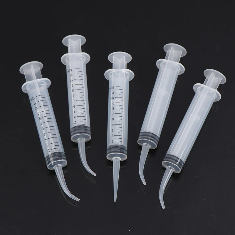 5PCS Disposable Transparent Dental Irrigation Syringe With 12ml Curved Tip Oral Hygiene Tooth Whitening Dentist Instrument