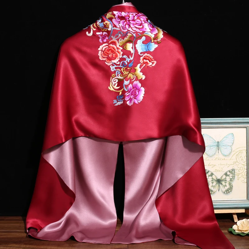 Shawl Scarf Women's Suzhou Embroidery Silk Hand-Embroidered Mulberry Silk Red Mother Cheongsam Formal Dress Outer Wear