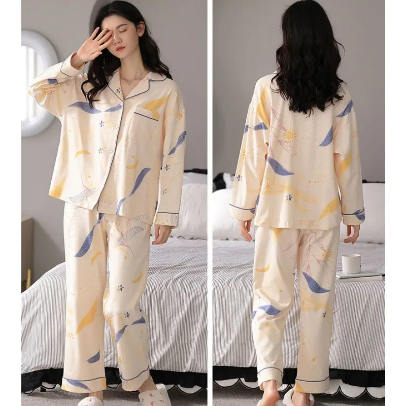 2023 New 100% Pure Cotton High-end Sleepwear Spring Autumn Winter Pajamas Women's Loose Plus-size Loungewear V-neck Nightwear