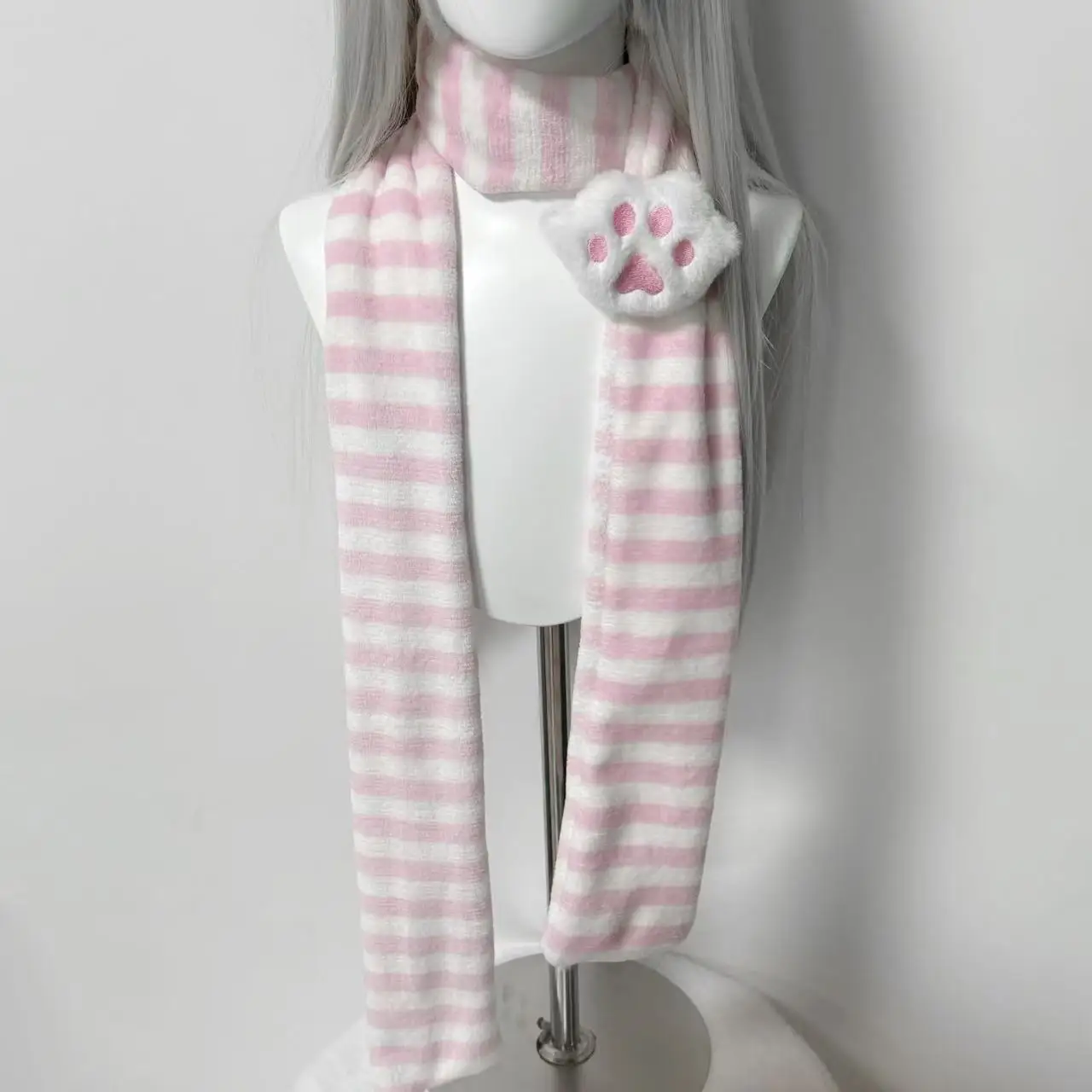 Y2K Japanese Kawaii Kniied Scarf Cat Paw Decoration Stripe Scarves Autumn Winter Cute Keep Warm Scarf Subculture Accessories
