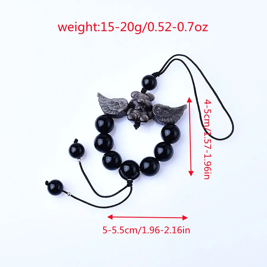 1PC Natural Obsidian Small Bear Cell Phone Key Chain Increase Charm Mineral Healing Crystal Energy Stone Ladies Jewelry DIY Gift