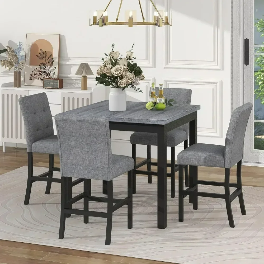 5 Piece Counter Height Dining Table Set for 4 High Top Square Kitchen Table and Chairs Dinning Room Small Breakfast Table Set