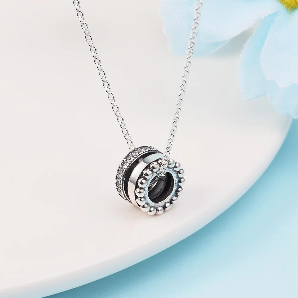 

Signature Pave & Beads Pendant & Necklace 925 Sterling Silver Necklaces for Women Original Jewelry Colares Chain 45cm Wholesale
