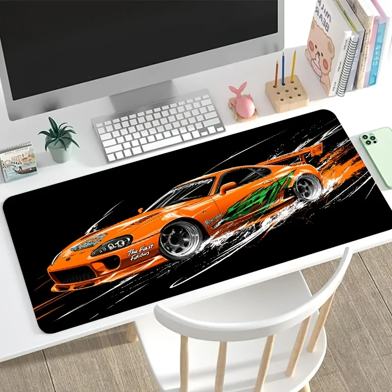 

Orange and Green Racing Car Cool Style Pattern Large Gaming Mouse Pad, Stitched Edges, Non-slip Keyboard and Laptop Mouse Pad
