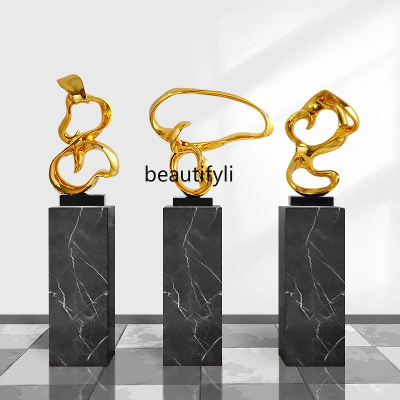 

Modern light luxury, ribbon abstract sculpture model room, living room entrance, hotel lobby fiberglass floor ornament