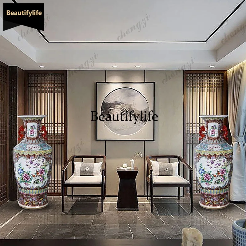 D80 Jingdezhen Ceramics Ancient Pastel Hand-painted Floor-to-Floor Vase Collection Home Ornament
